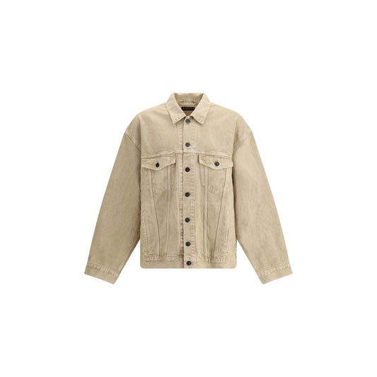 Balenciaga Beige Cotton Denim Jacket with oversized fit, 7-button closure, front flap pockets, and embroidered logo, season AW25