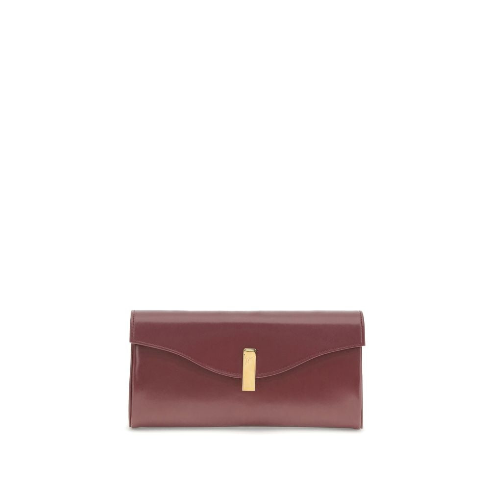 Giuseppe Zanotti Brown Leather Clutch Bag with gold-tone chain and logoed metal closure.