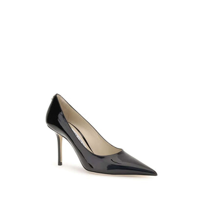 Jimmy Choo Black Calf Leather Bos Taurus High Heel Pumps with almond toe and stiletto heel, patent leather finish, AW25 Collection