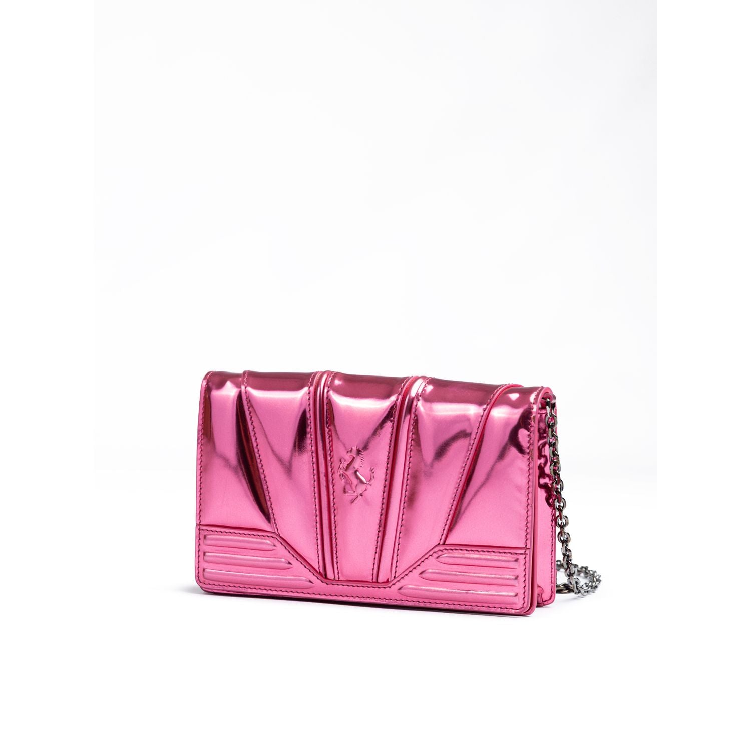Ferrari Metal Pink GT patent leather bag with chain