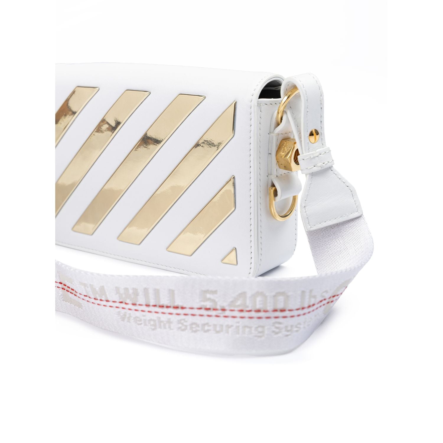 Off-White White/Gold  Metallic Stripe Mini Crossbody Bag