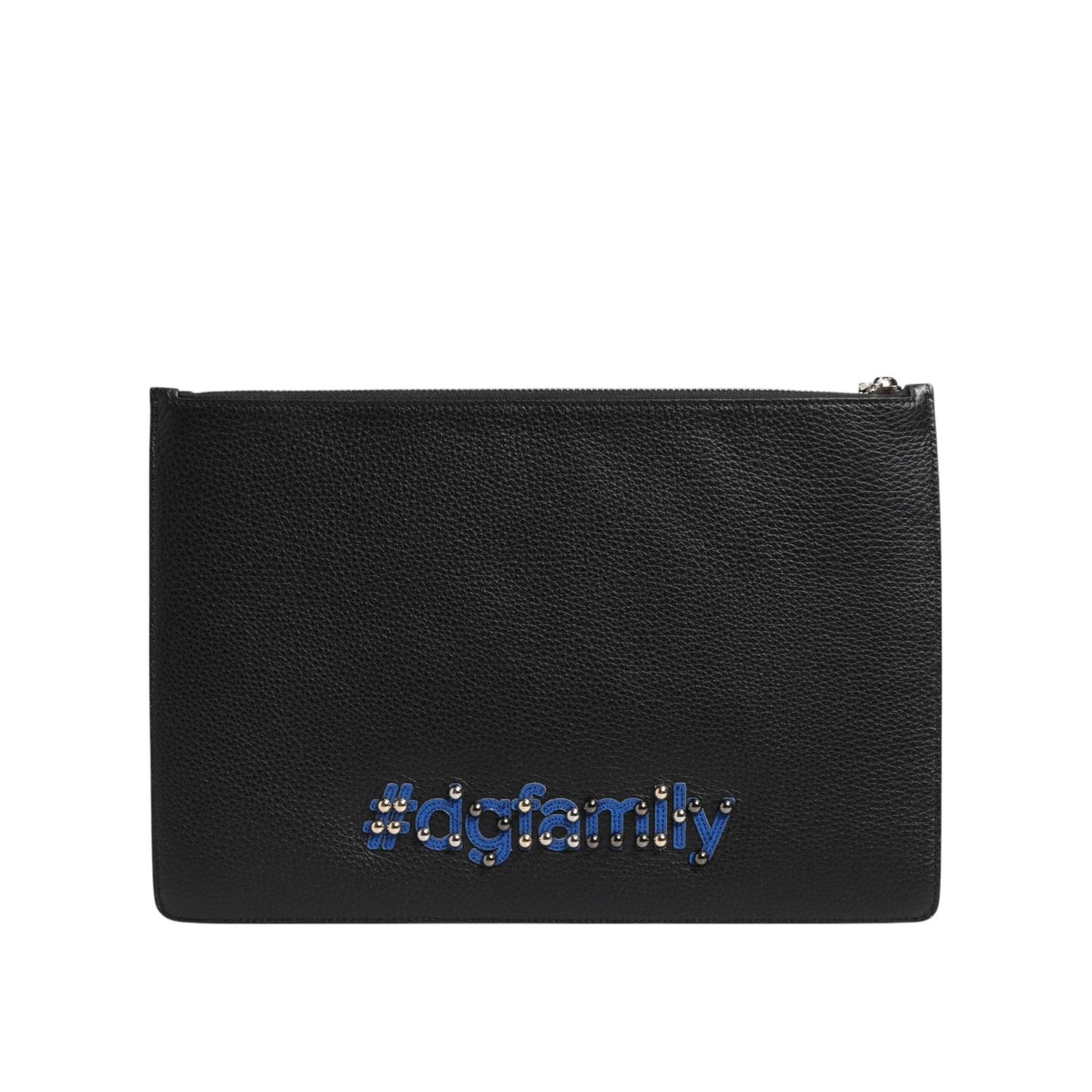 Dolce & Gabbana Black Leather #DGFAMILY Embellished Men Clutch Pouch Bag