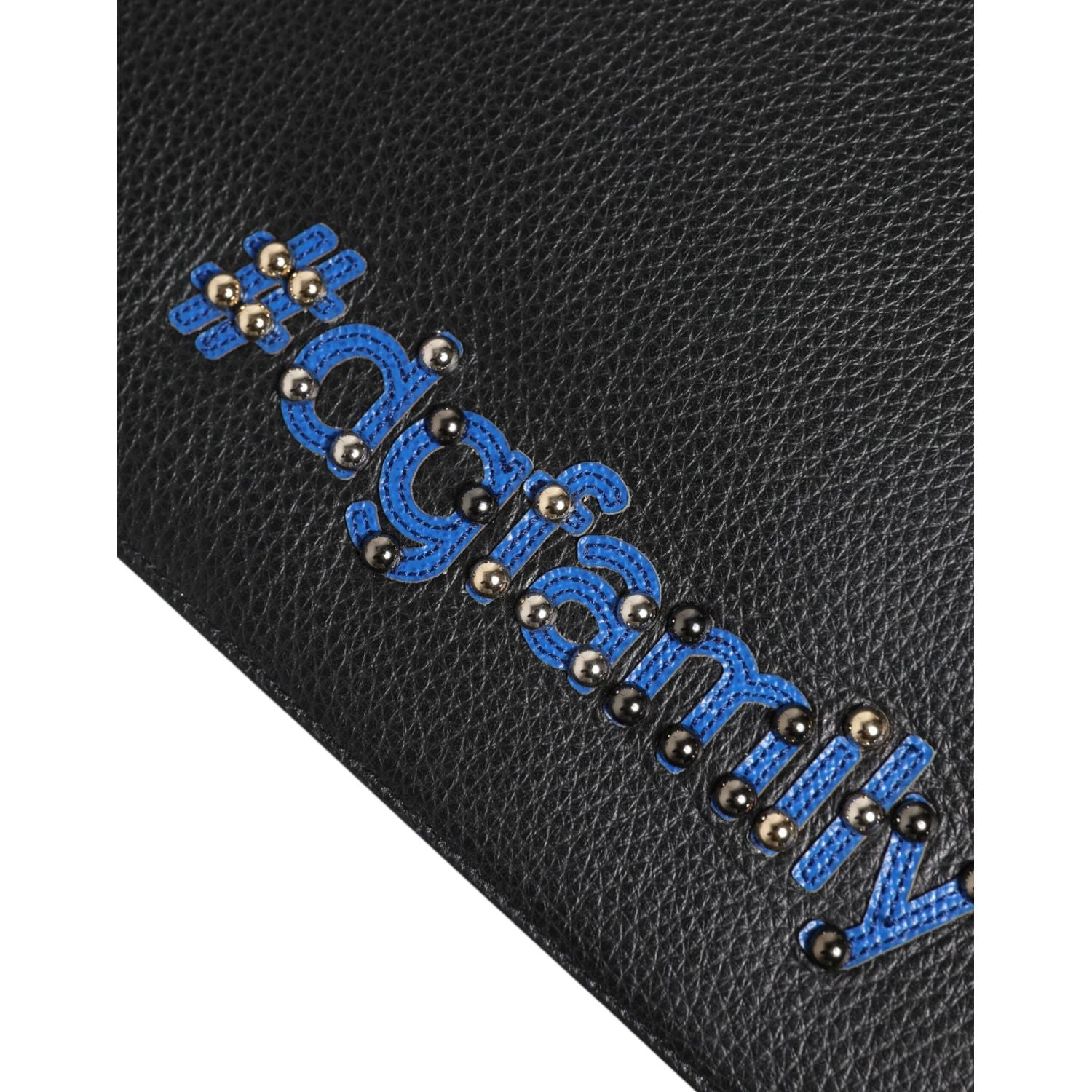 Dolce & Gabbana Black Leather #DGFAMILY Embellished Men Clutch Pouch Bag