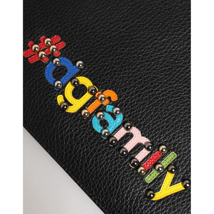 Dolce & Gabbana Black Leather #DGFAMILY Embellished Men Clutch Pouch Bag