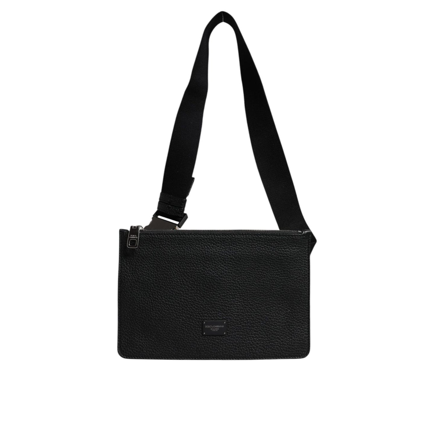 Dolce & Gabbana Black Leather Logo Embossed Waist Fanny Pack Borse Bag BAG4661