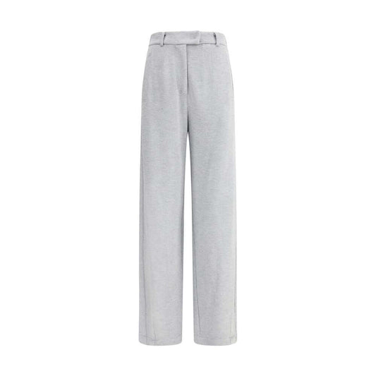 Brunello Cucinelli Gray Cotton Casual Pants with straight-leg, front zipper, and hook-and-eye closure, featuring side and back pockets.
