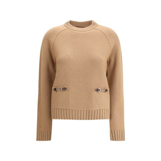 Gucci Beige Wool Sweatshirt with gold-tone inserts and ribbed hem and cuffs, crafted from premium wool and cashmere for AW25 season.