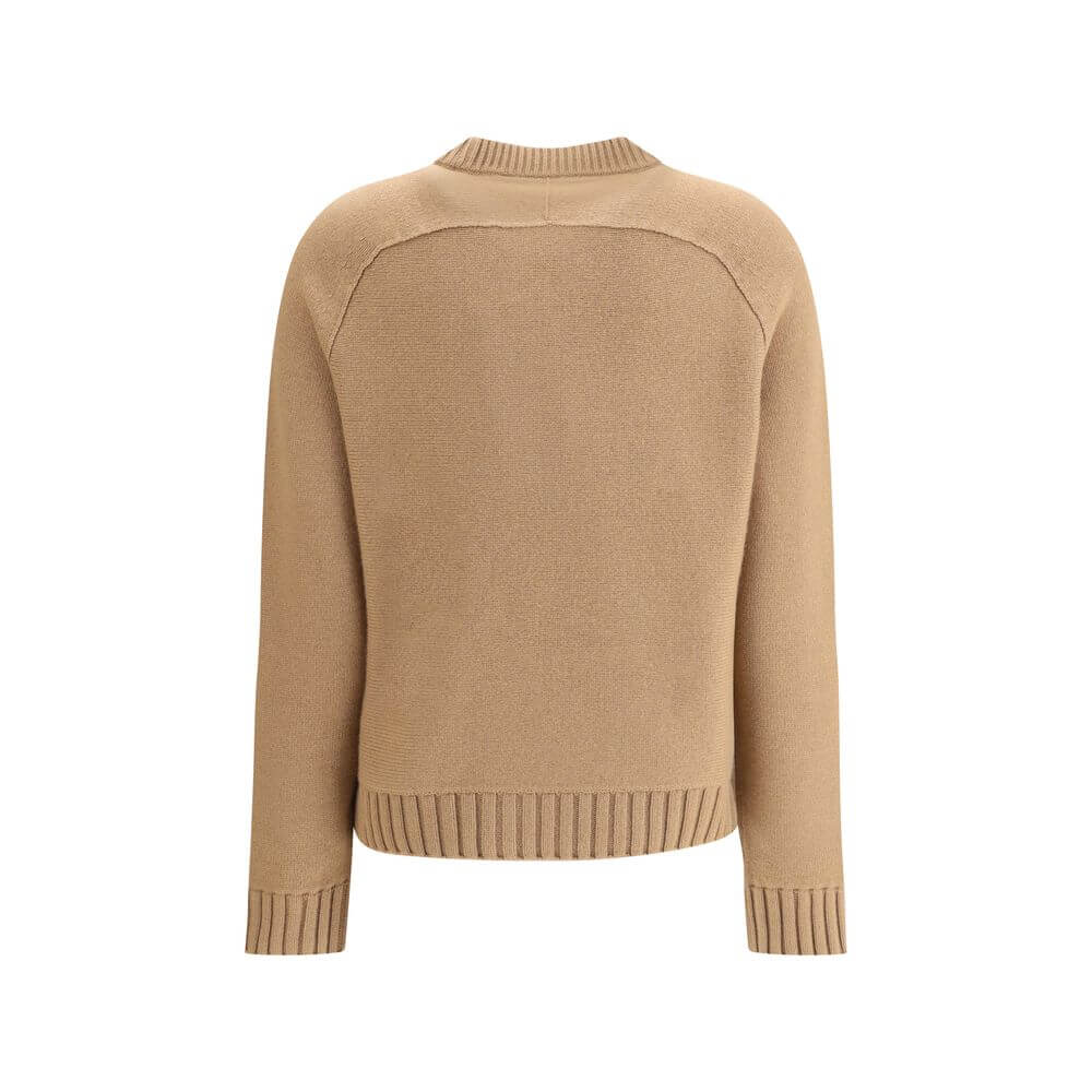 Back view of Gucci Beige Wool Sweatshirt with ribbed crew neck, crafted from wool and cashmere for sophistication and comfort.