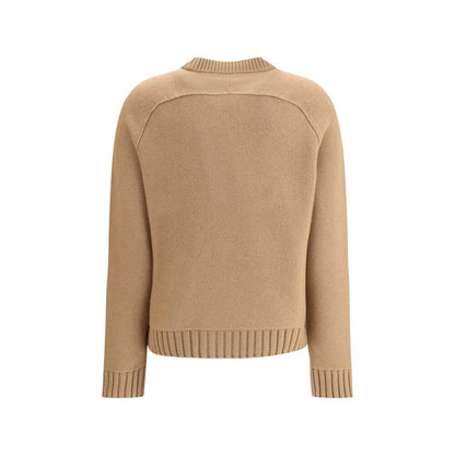 Back view of Gucci Beige Wool Sweatshirt with ribbed crew neck, crafted from wool and cashmere for sophistication and comfort.