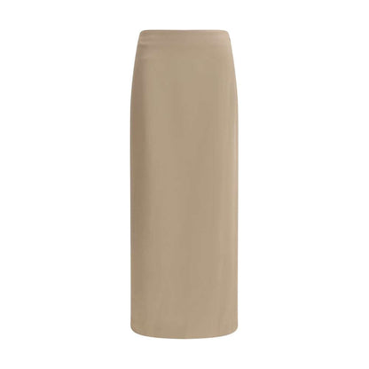Brunello Cucinelli Gray Acetate Midi Skirt with back slit for elegant and sophisticated looks, made in Italy, featured in satin finish.
