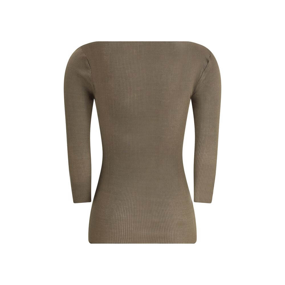 Isabel Marant Green Cotton Top with long sleeves, round neckline, and ribbed texture. Ideal for versatile and refined everyday wear.