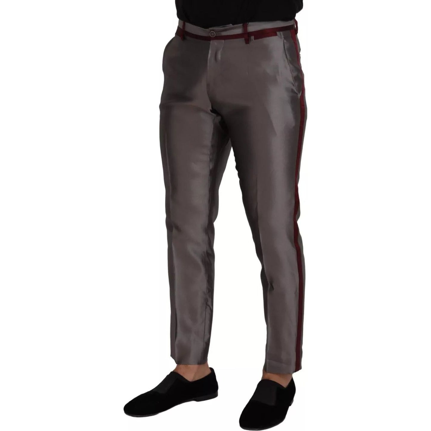 Dolce & Gabbana Gray Silk Metallic Men Dress Trouser Pants PAN73329-48