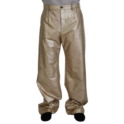 Dolce & Gabbana Metallic Gold Polyester Straight Trouser Pants