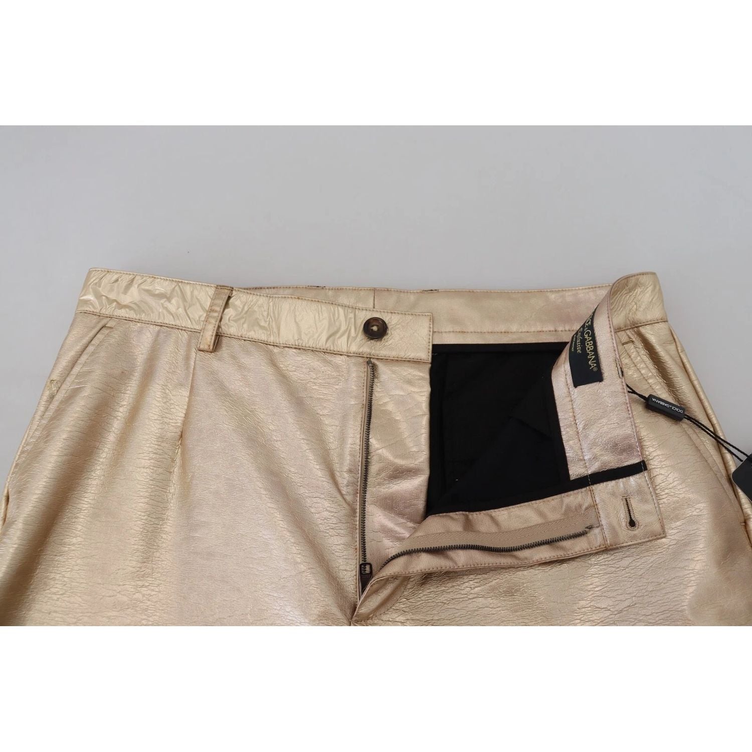 Dolce & Gabbana Metallic Gold Polyester Straight Trouser Pants