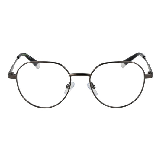 Polaroid Gray Men Glasses Frame, metal full-rim design with demo lenses, grey color, size 52-18-145, includes branded case.