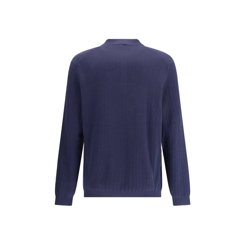 Back view of Brunello Cucinelli Blue Cotton Sweatshirt with ribbed design and classic style, made in Italy for AW25 season.
