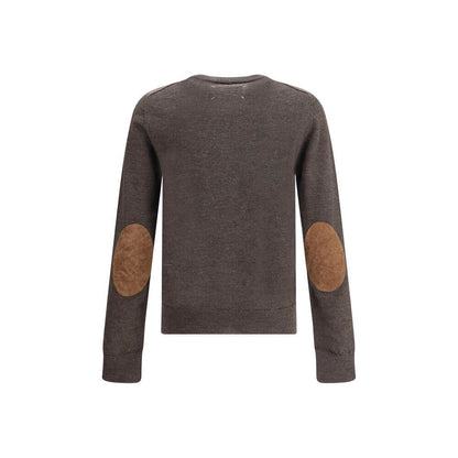 Rear view of Margiela Brown Wool Sweatshirt with signature contrast stitching and sleeve appliqués, crafted from 100% wool.