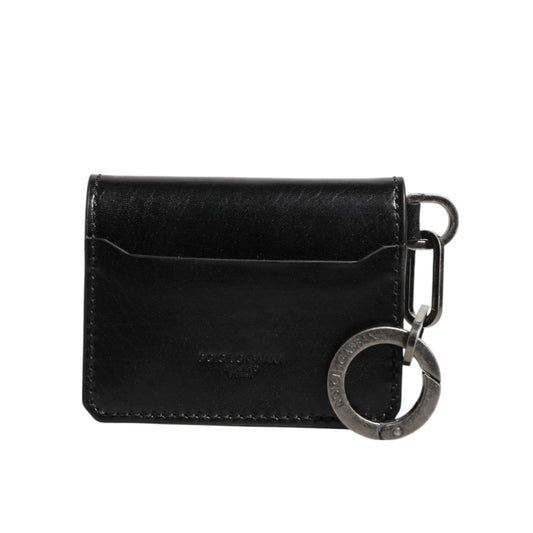 Dolce & Gabbana Wallet Black Leather Logo Embossed Key Chain Card Holder Wallet