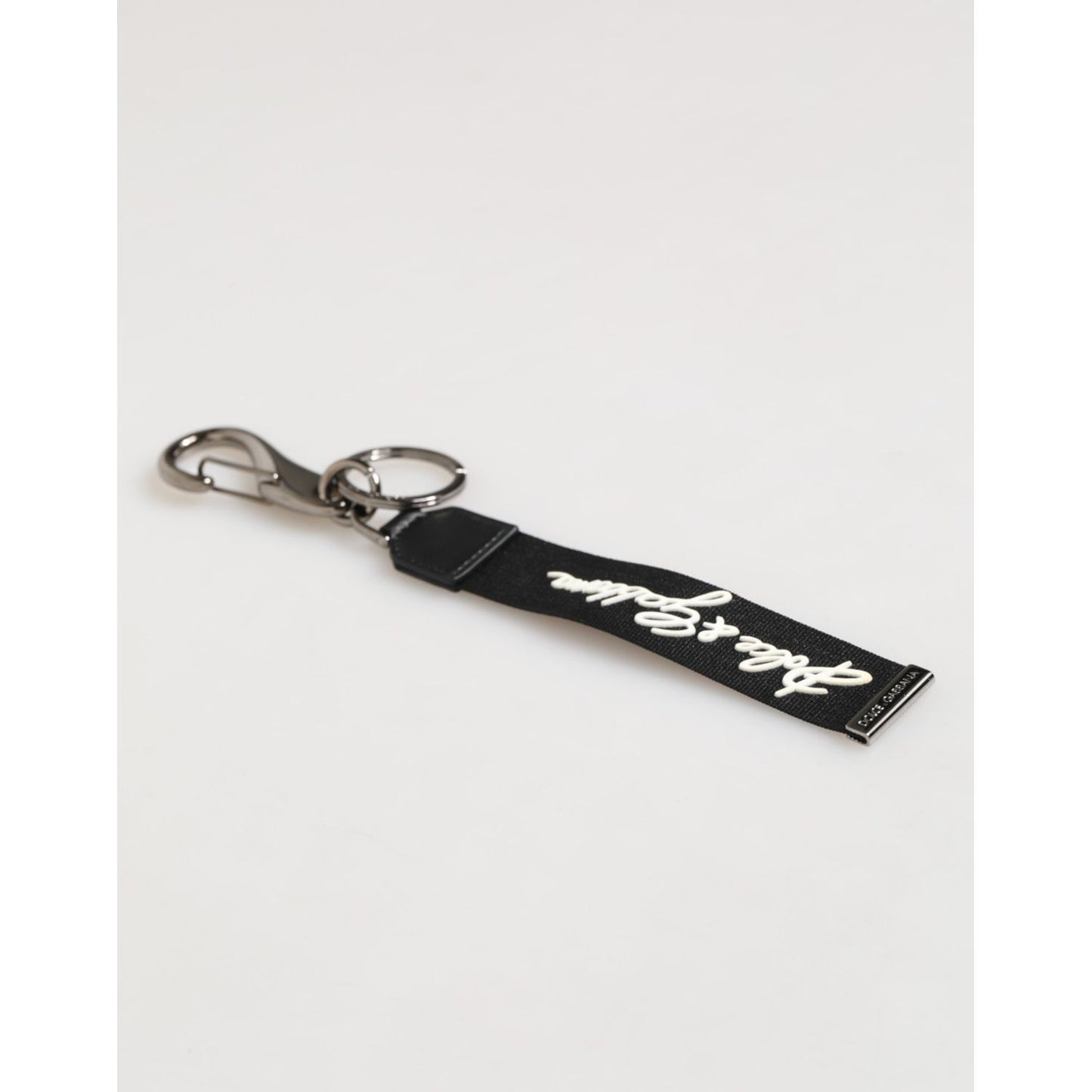 Dolce & Gabbana Black White Polyester DG Logo Silver Men Keychain Keyring