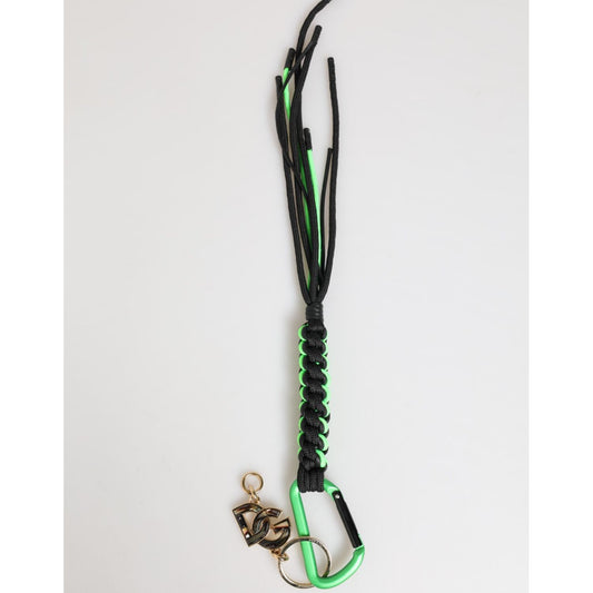Dolce & Gabbana Multicolor Polyester Tape String DG Logo Keychain Keyring with green and black braided design and logo hardware.