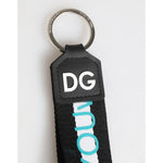 Dolce & Gabbana Multicolor Logo Polyester Brass Holder Keychain Keyring with red strap and silver-tone hardware.