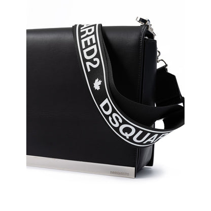 Dsquared² Black Leather Messenger Bag