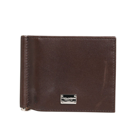 Dolce & Gabbana Brown Leather DG Logo Engrave Bifold Card Holder Wallet displayed against a white background.