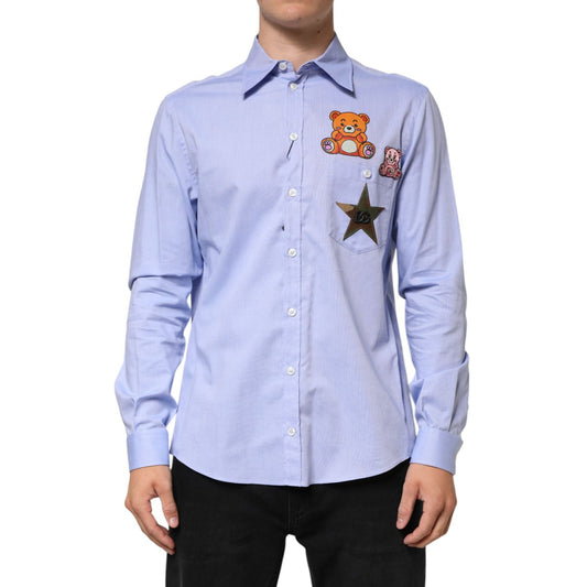 Dolce & Gabbana Light Blue Cotton Teddy Bear Long Sleeve Shirt