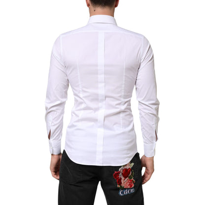 Dolce & Gabbana White GOLD Cotton Long Sleeves Dress Men Shirt