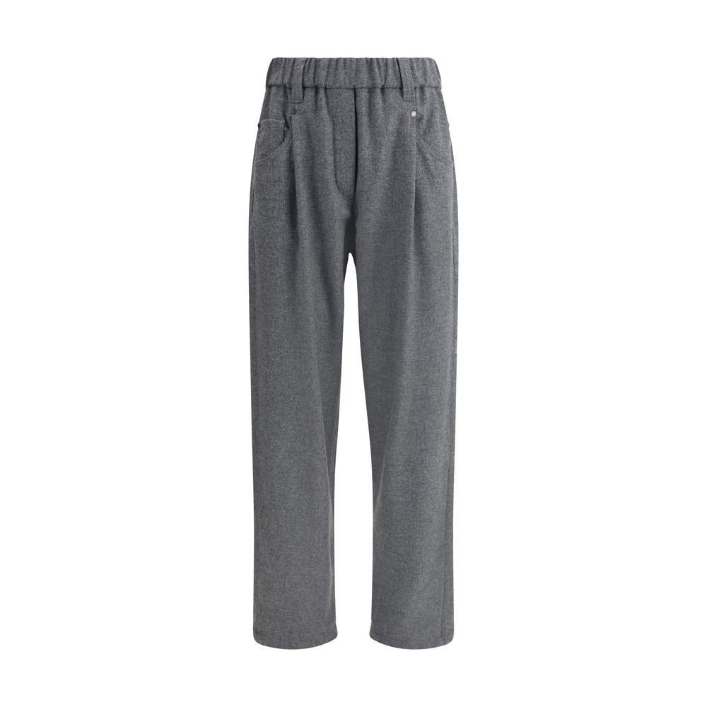 Brunello Cucinelli Gray Fleece Wool Casual Pants