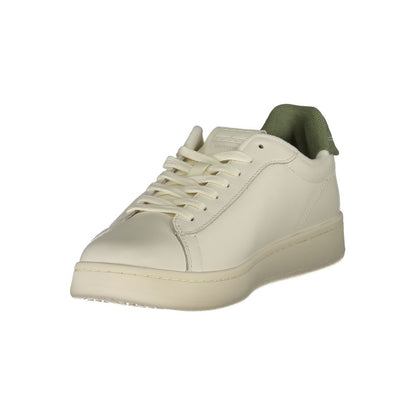 Tommy Hilfiger White Leather Men Sneaker with green details and logo.