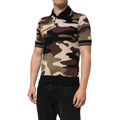 Dolce & Gabbana Camouflage Brown Silk MilitaryPolo T-shirt