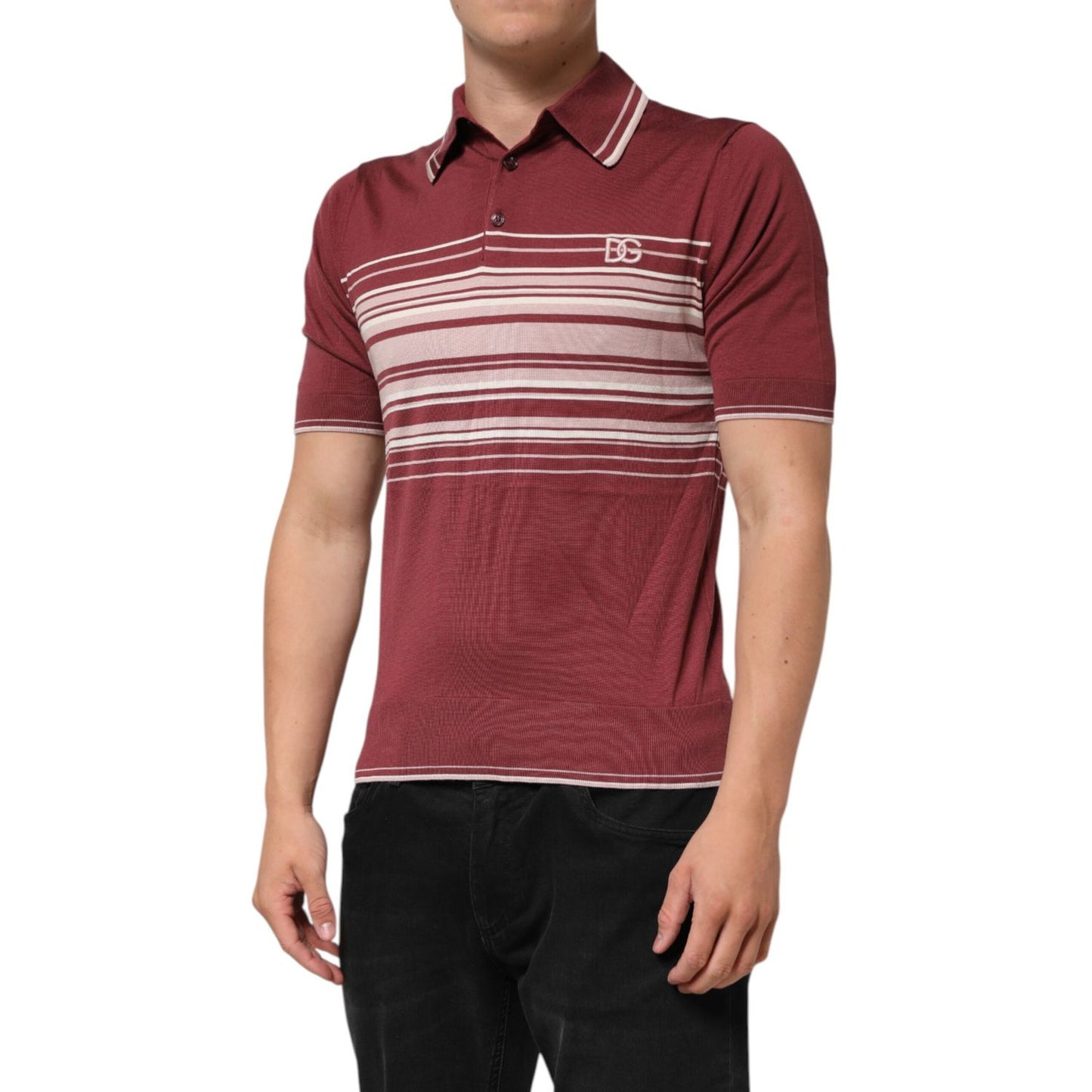 Dolce & Gabbana Cotton Burgundy Striped DG Logo Polo  T-shirt