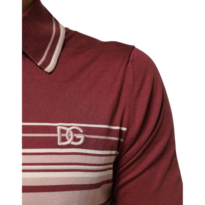 Dolce & Gabbana Cotton Burgundy Striped DG Logo Polo  T-shirt
