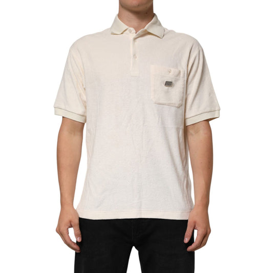 Dolce & Gabbana Ivory Cotton Terry Logo Pocket Polo T-shirt TSH90511-48