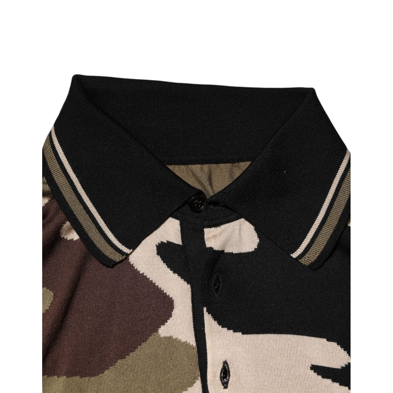 Dolce & Gabbana Camouflage Brown Silk Military Polo T-shirt