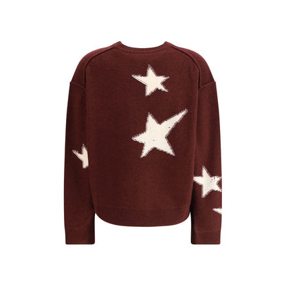 Zadig & Voltaire Bordeaux Cashmere Cashmere Sweater with star pattern showcasing back view and elastic drawstring cuff details.