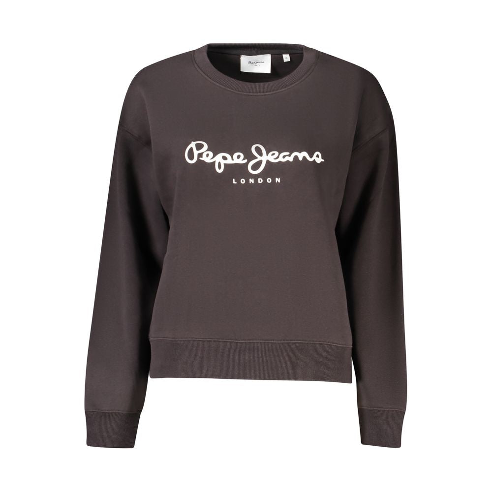 Pepe Jeans Black Cotton Women Sweater with logo, 70% organic cotton, long-sleeved crew neck, eco-friendly fashion.