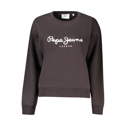 Pepe Jeans Black Cotton Women Sweater with logo, 70% organic cotton, long-sleeved crew neck, eco-friendly fashion.