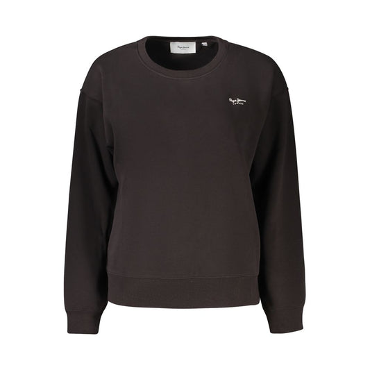 Pepe Jeans Black Cotton Women Sweater with logo, long sleeves, and chic streetwear style design.