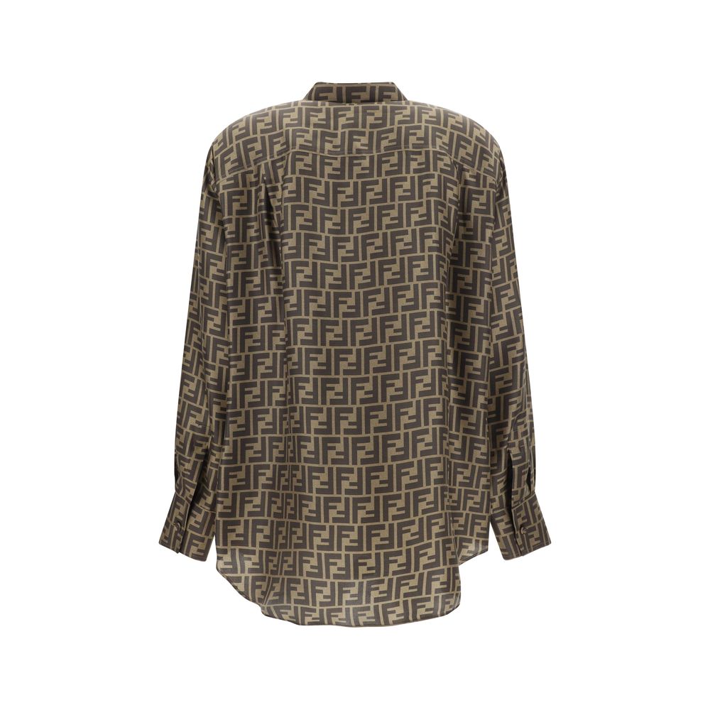 Fendi Brown Silk Pattern Shirt