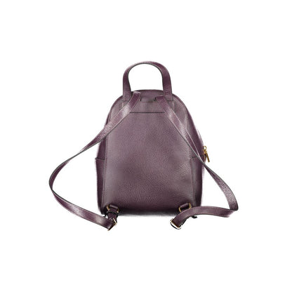 Coccinelle Purple Leather Women Backpack with adjustable straps and single handle, showcasing Italian craftsmanship and luxury.