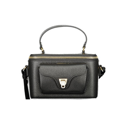 Coccinelle Black Leather Women Handbag with external pocket and swivel closure, showcasing luxury Italian craftsmanship.