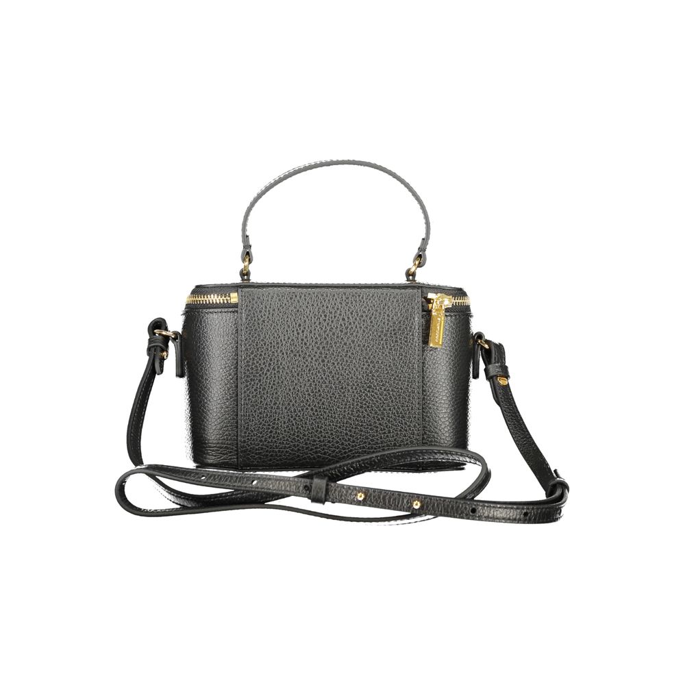 Coccinelle Black Leather Women Handbag with adjustable strap and zip closure, featuring Italian luxury craftsmanship.