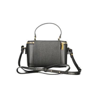 Coccinelle Black Leather Women Handbag with adjustable strap and zip closure, featuring Italian luxury craftsmanship.