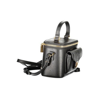Coccinelle Black Leather Women Handbag with external pocket and zip closure for chic style and functionality.