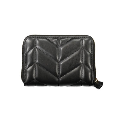 Mario Valentino Black Polyethylene Wallet with zip closure and contrasting detail, featuring 6 compartments and recycled material design.