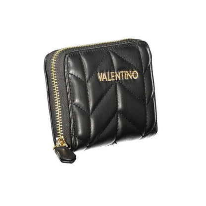 Mario Valentino Black Polyethylene Wallet with logo, zip closure, six compartments, coin purse, and double card spaces.
