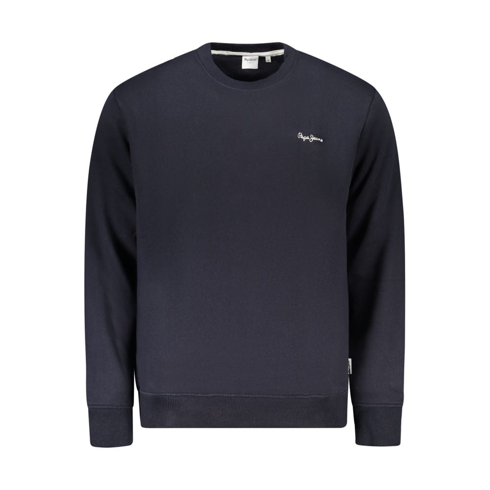 Pepe Jeans Blue Cotton Men Sweater with logo embroidery, sustainable fabric, and crew-neck design for stylish comfort.