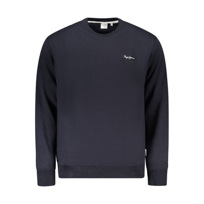 Pepe Jeans Blue Cotton Men Sweater with logo embroidery, sustainable fabric, and crew-neck design for stylish comfort.